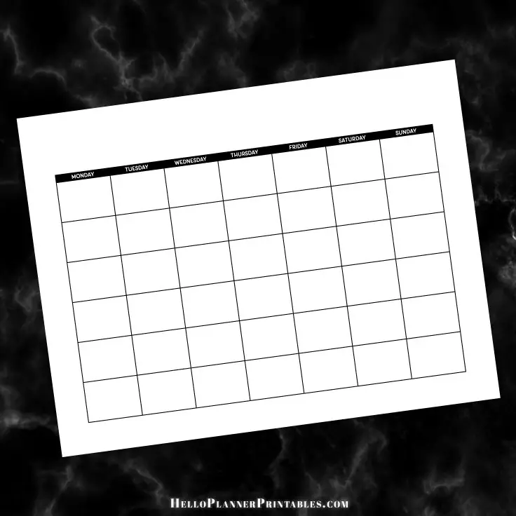 Monday start blank monthly calendar template - free pdf download.