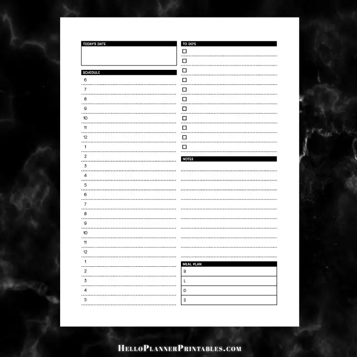 Preview of minimalistic daily planner page printable - free download for 8.5 x 11" page size. Create your own planner with printables!