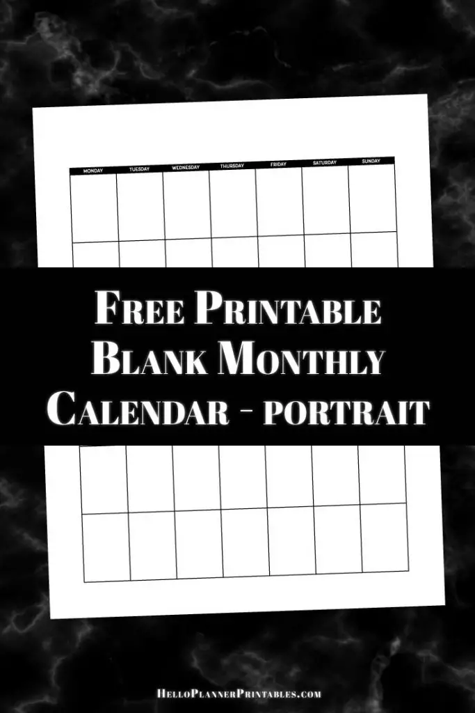 Blank monthly calendar template with Monday start in portrait orientation, perfect for binders and DIY planners at home.