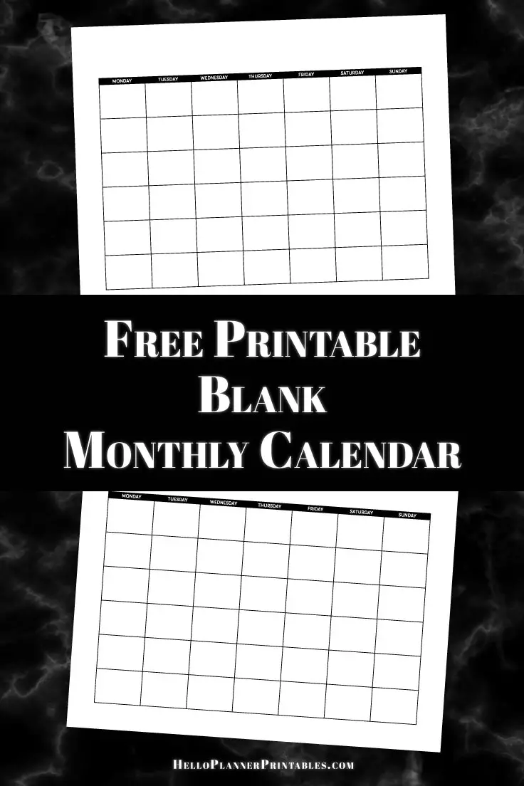 Blank Monthly Calendar – Free Download  Hello Planner Printables