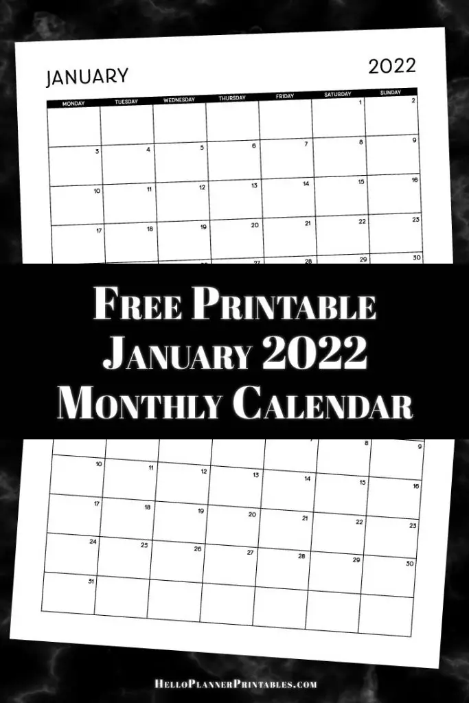 Beautiful minimal January 2022 monthly calendar printable for free download.
