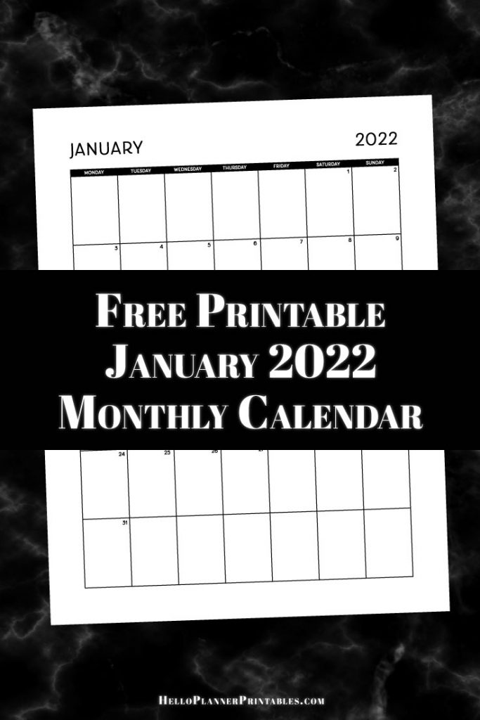 Portrait orientation january 2022 monthly calendar - free printable download.