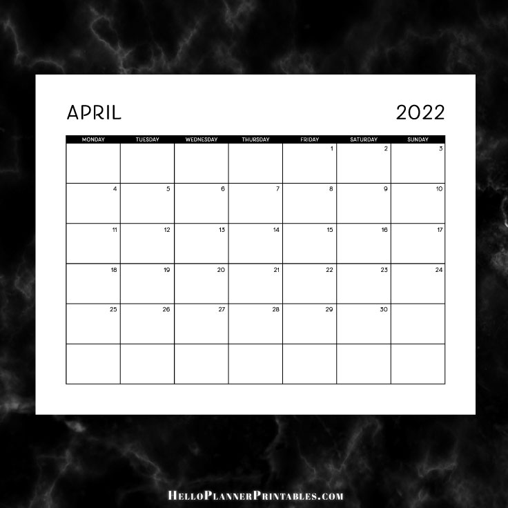 Free download - April Calendar Landscape Full Page