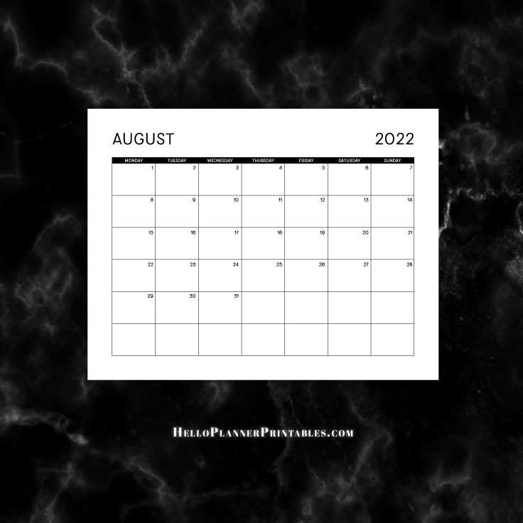 Download August 2022 Calendar Landscape Full Page