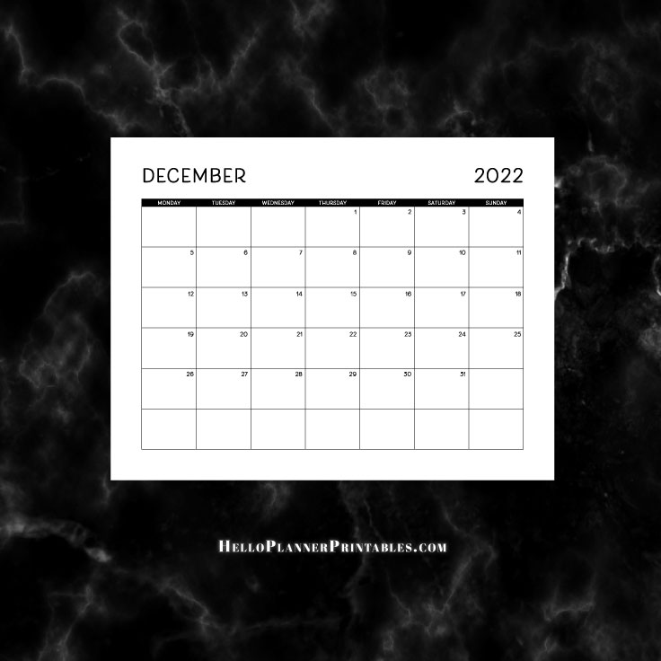 Download December 2022 Calendar Landscape Full Page