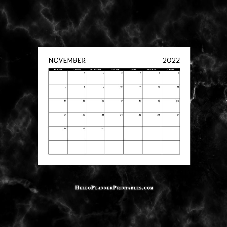 Download November 2022 Calendar Landscape Full Page