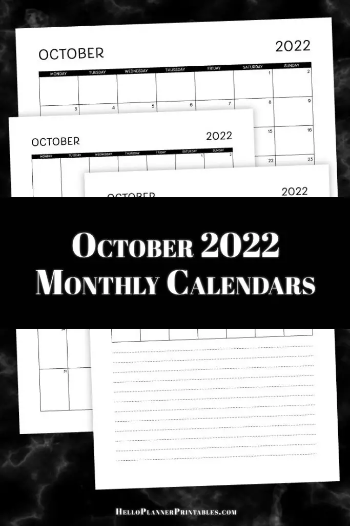 Download Free Printable PDF Calendars - Download all the variations of the October 2022 dated monthly calendar – portrait, landscape and with note lines.