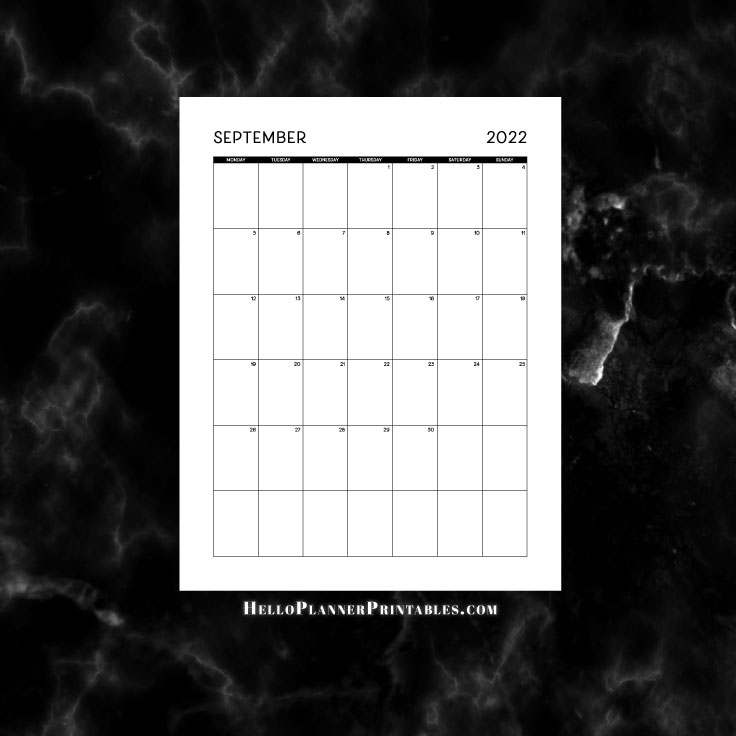Download September 2022 Calendar Portrait Full Page