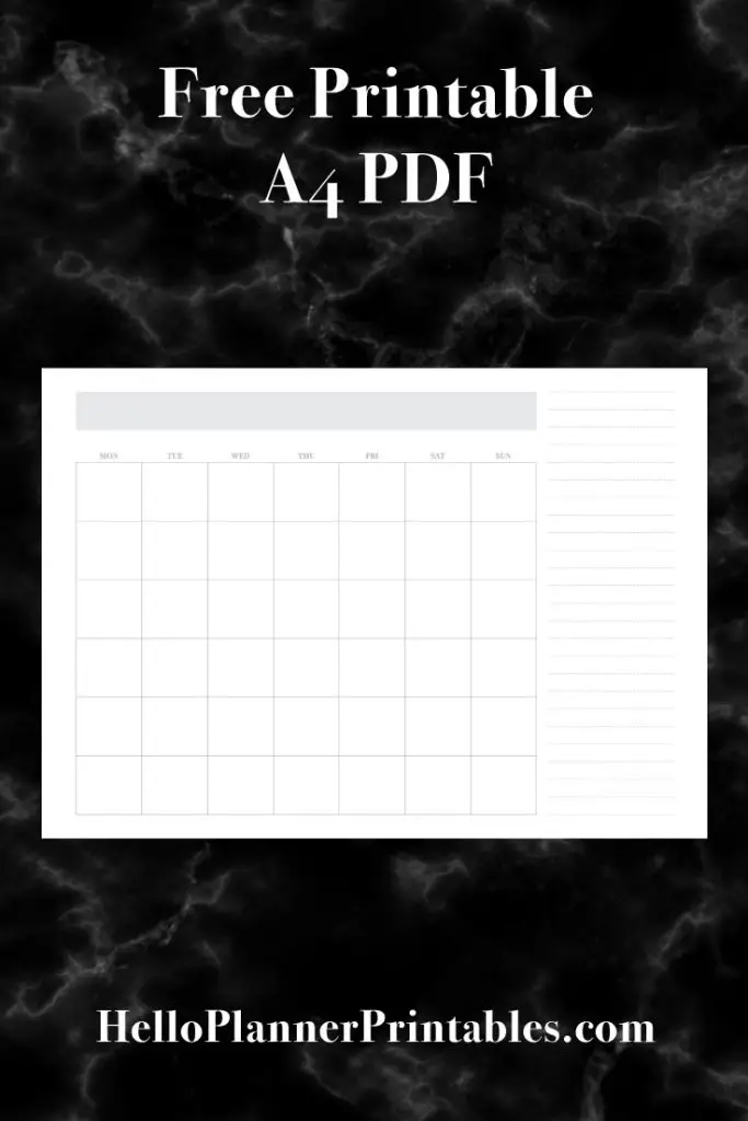 Free Printable
A4 PDF
Blank Monthly Calendar
HelloPlannerPrintables.com